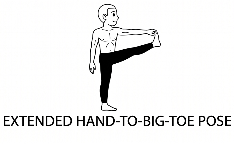 Visual sketch of Extended Hand-to-Big-Toe Pose (Utthita Hasta Padangusthasana)